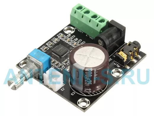 Цифровой Аудио Усилитель макс. 2*15 Вт PAM8610 питание 12 В с регулятором и разъёмами